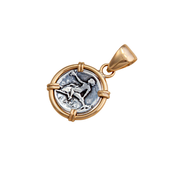 Charles Albert Sterling Silver And Alchemia Boy On Dolphin Replica Coin Prong Pendant Sterling Silver Pendants