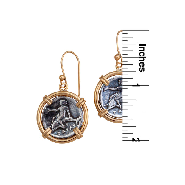 Charles Albert Sterling Silver And Alchemia Boy On Dolphin Replica Coin Prong Drop Earrings Sterling Silver Earrings