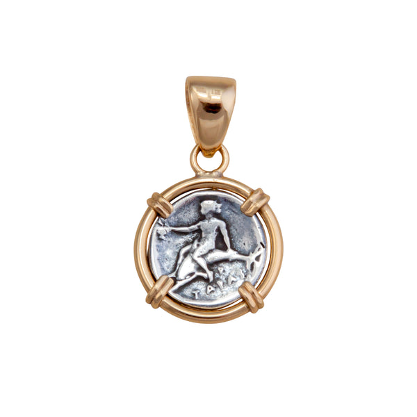 charles albert Sterling Silver and Alchemia Boy on Dolphin Replica Coin Prong Pendant Sterling Silver Pendants