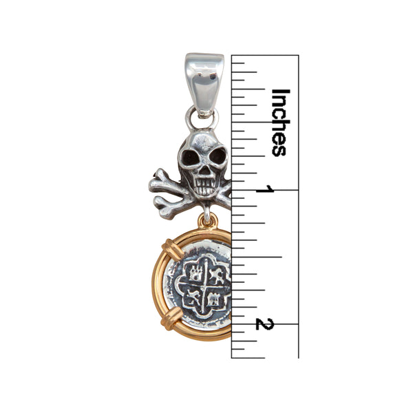 Charles Albert Sterling Silver And Alchemia Crossbones Skull And Replica Spanish Coin Pendant Sterling Silver Pendants