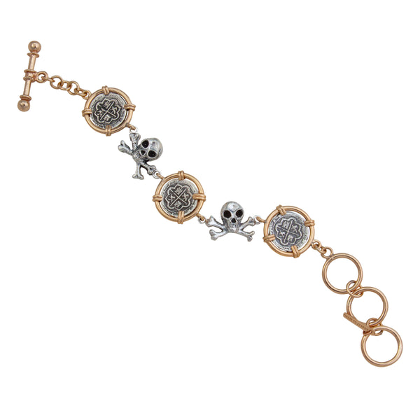 charles albert Sterling Silver and Alchemia Replica Spanish Coin and Crossbones Bracelet Sterling Silver Bracelets + Cuffs