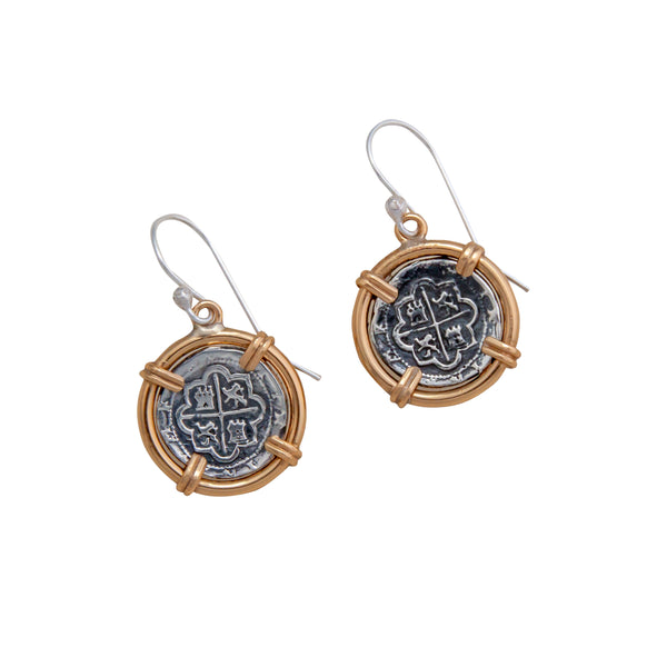 charles albert Sterling Silver and Alchemia Replica Spanish Coin Drop Earrings Sterling Silver Earrings
