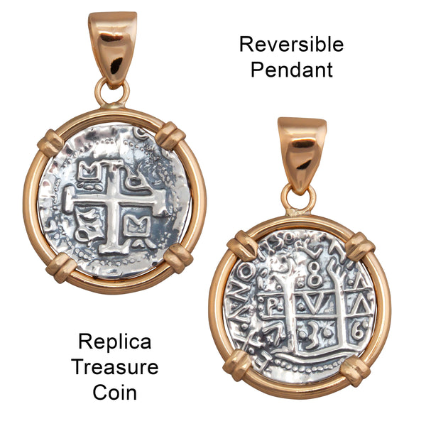 Charles Albert Sterling Silver And Alchemia Reversible Replica Treasure Coin Prong Pendant Sterling Silver Pendants