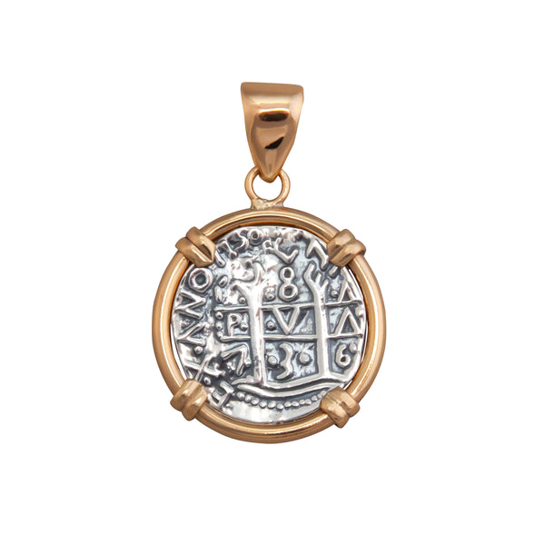 Charles Albert Sterling Silver And Alchemia Reversible Replica Treasure Coin Prong Pendant Sterling Silver Pendants