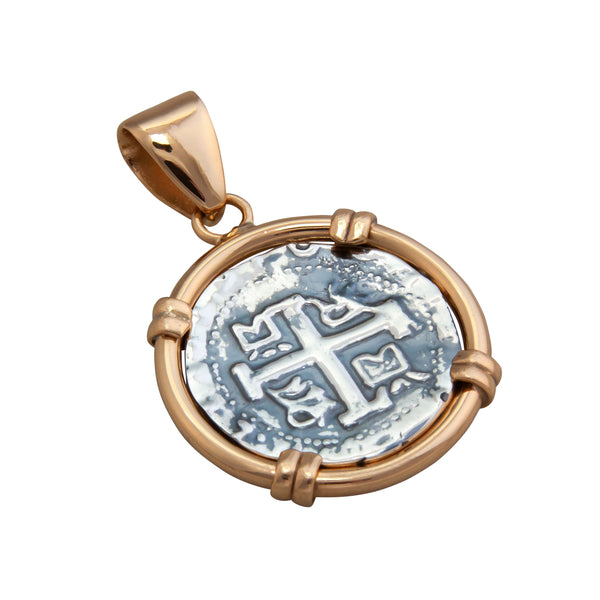 Charles Albert Sterling Silver And Alchemia Reversible Replica Treasure Coin Prong Pendant Sterling Silver Pendants