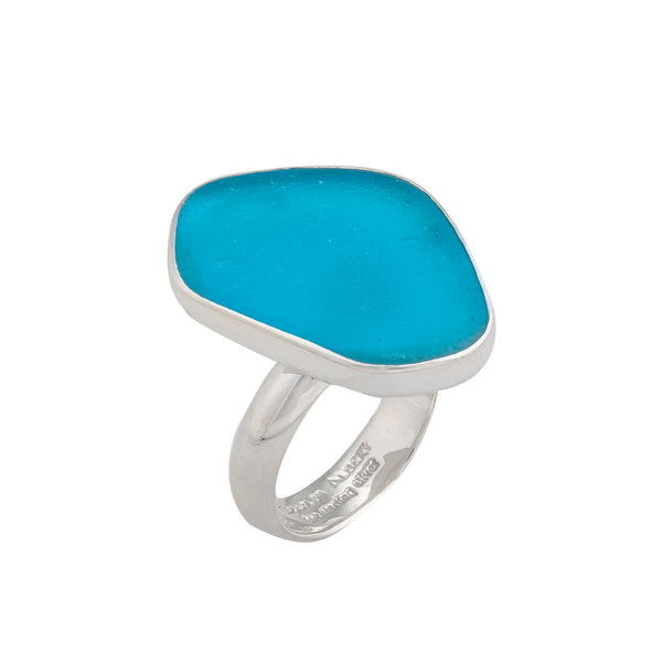 Charles Albert Sterling Silver Aqua Recycled Glass Adjustable Ring Sterling Silver Rings