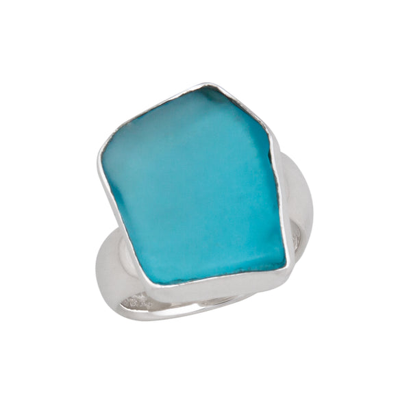 Charles Albert Sterling Silver Aqua Recycled Glass Adjustable Ring Sterling Silver Rings