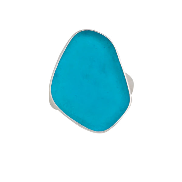 Charles Albert Sterling Silver Aqua Recycled Glass Adjustable Ring Sterling Silver Rings