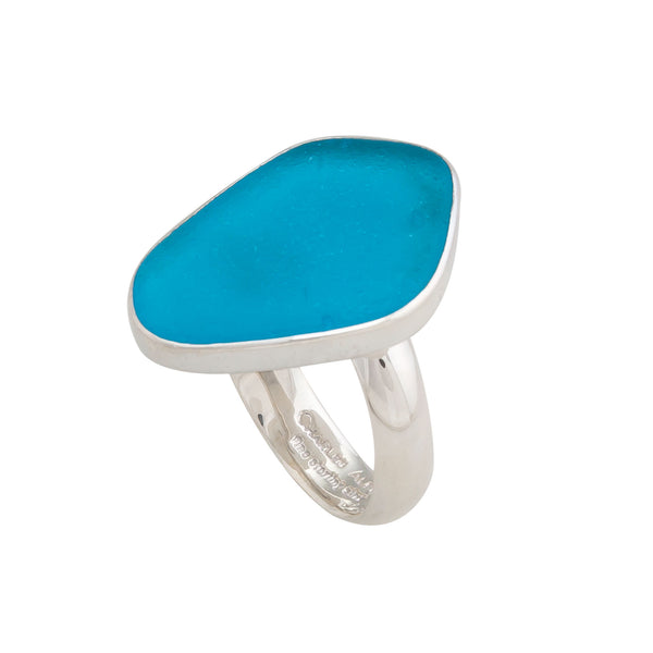 charles albert Sterling Silver Aqua Recycled Glass Adjustable Ring Sterling Silver Rings