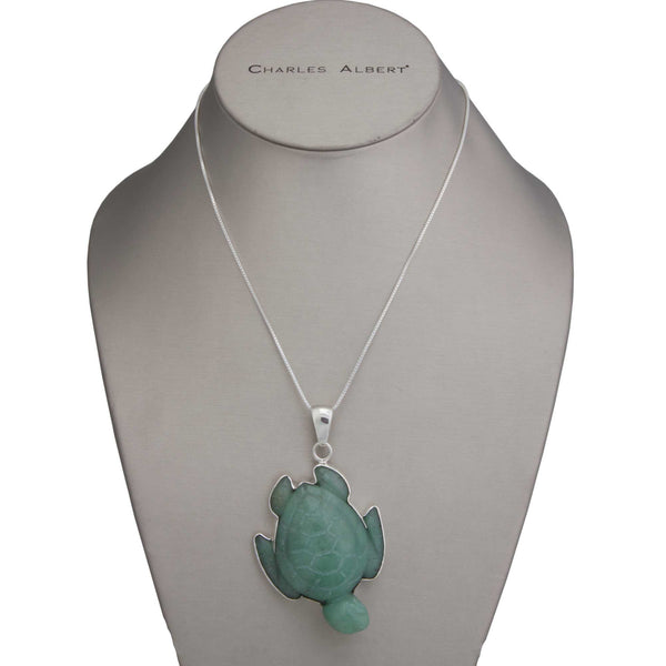 Charles Albert Sterling Silver Aventurine Sea Turtle Pendant Sterling Silver Pendants