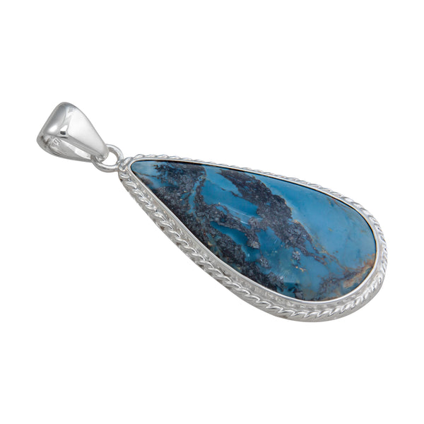 Charles Albert Sterling Silver Aztec Lapis Teardrop Rope Pendant Sterling Silver Pendants