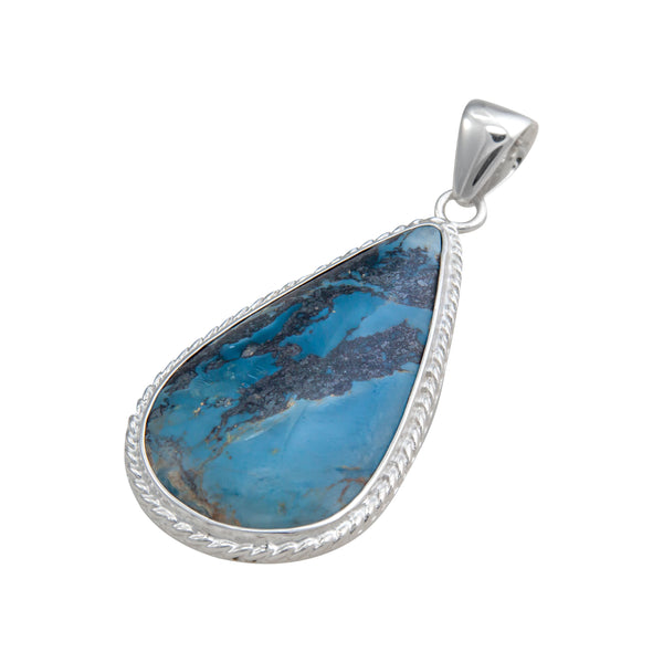 Charles Albert Sterling Silver Aztec Lapis Teardrop Rope Pendant Sterling Silver Pendants