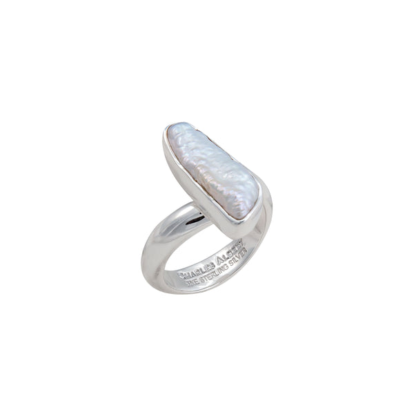 Charles Albert Sterling Silver Biwa Pearl Adjustable Ring Sterling Silver Rings