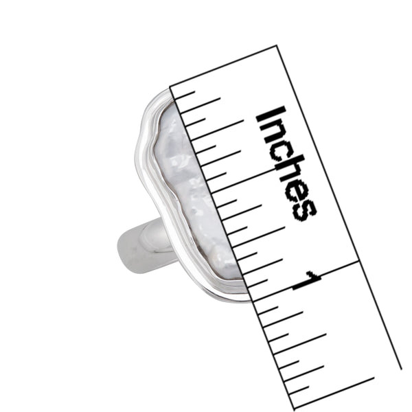 Charles Albert Sterling Silver Biwa Pearl Adjustable Ring With Detailed Edge Sterling Silver Rings