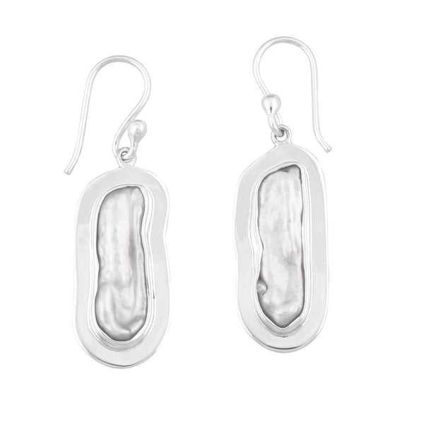 charles albert Sterling Silver Biwa Pearl Drop Earrings Sterling Silver Earrings
