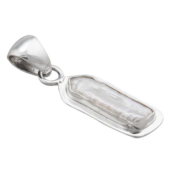 Charles Albert Sterling Silver Biwa Pearl With Detailed Edge Pendant Sterling Silver Pendants