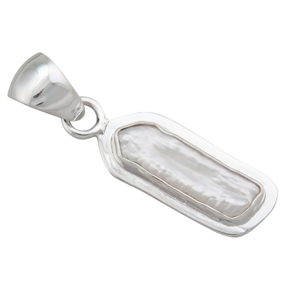 Charles Albert Sterling Silver Biwa Pearl With Detailed Edge Pendant Sterling Silver Pendants