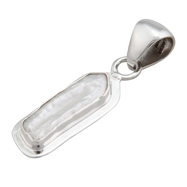 Charles Albert Sterling Silver Biwa Pearl With Detailed Edge Pendant Sterling Silver Pendants