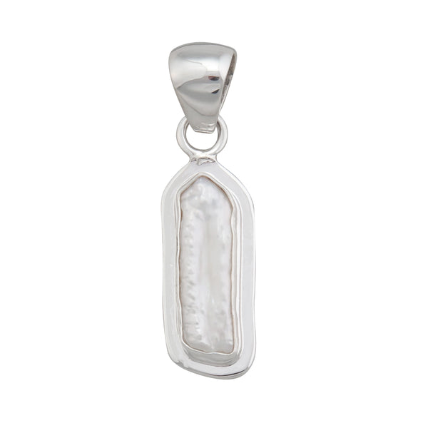 charles albert Sterling Silver Biwa Pearl with Detailed Edge Pendant Sterling Silver Pendants