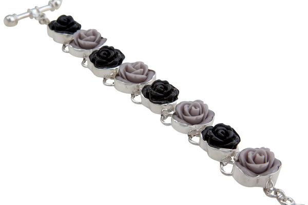 Charles Albert Sterling Silver Black And Gray Rose Resin Bracelet Sterling Silver Bracelets + Cuffs