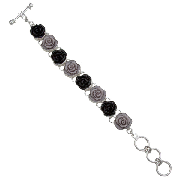 charles albert Sterling Silver Black and Gray Rose Resin Bracelet Sterling Silver Bracelets + Cuffs