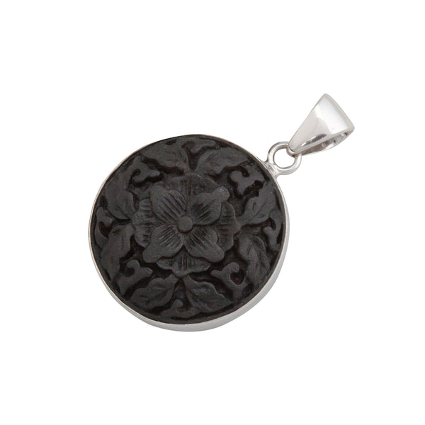 Charles Albert Sterling Silver Black Cinnabar Flower Pendant Sterling Silver Pendants
