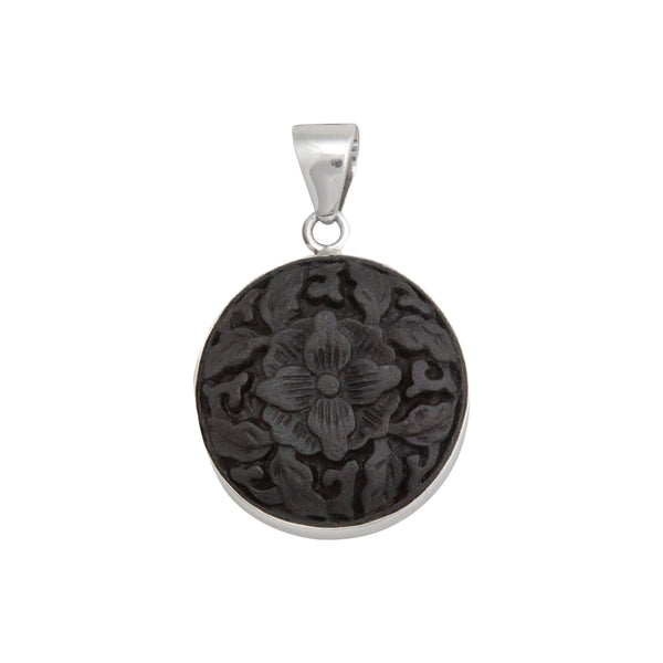 charles albert Sterling Silver Black Cinnabar Flower Pendant Sterling Silver Pendants