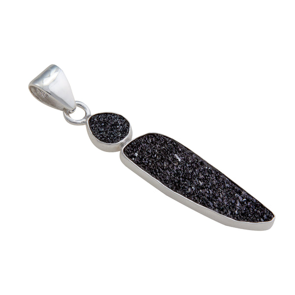 charles albert Sterling Silver Black Druzy Double Pendant Sterling Silver Pendants