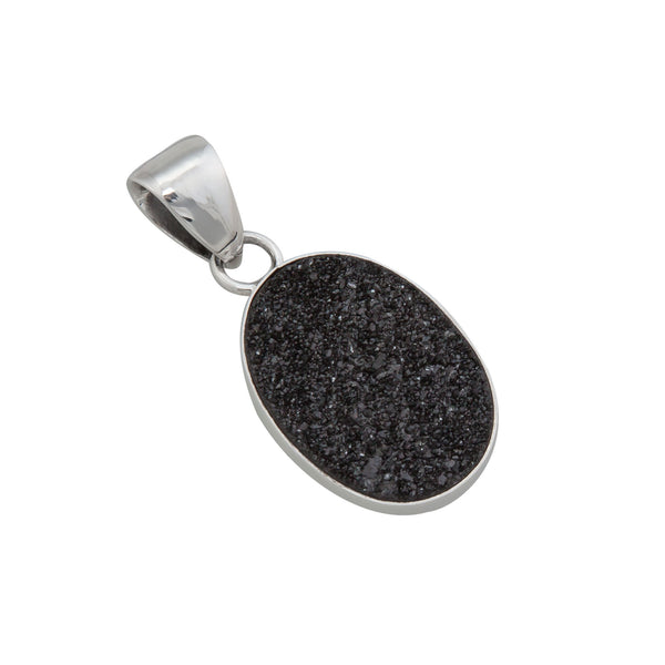 Charles Albert Sterling Silver Black Druzy Oval Pendant Sterling Silver Pendants