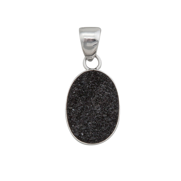 charles albert Sterling Silver Black Druzy Oval Pendant Sterling Silver Pendants