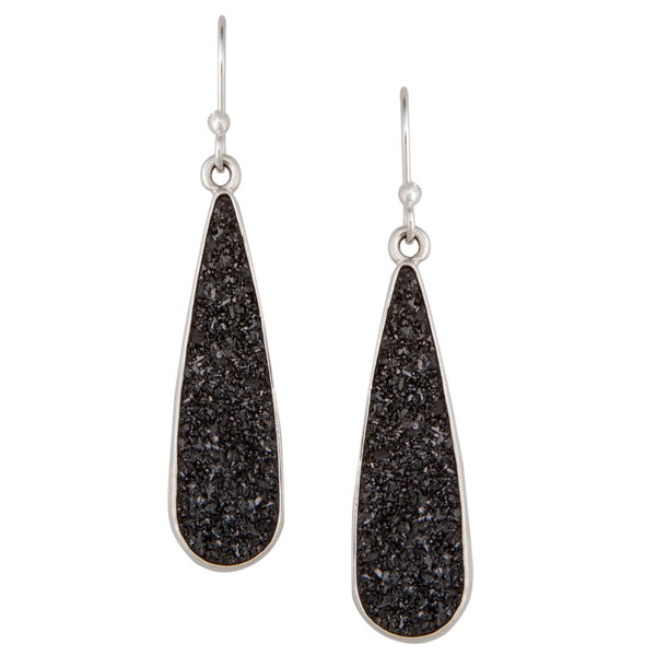 Charles Albert Sterling Silver Black Druzy Teardrop Earrings Sterling Silver Earrings