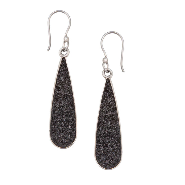 charles albert Sterling Silver Black Druzy Teardrop Earrings Sterling Silver Earrings