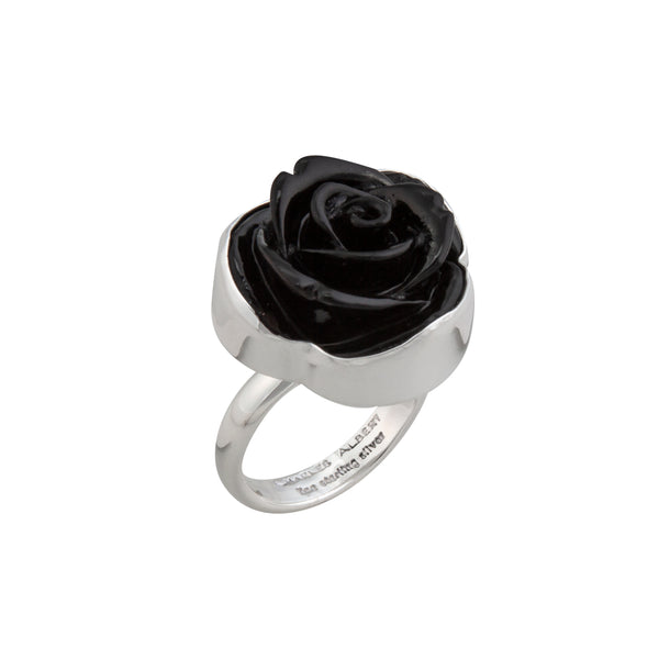 Charles Albert Sterling Silver Black Resin Rose Adjustable Ring Sterling Silver Rings