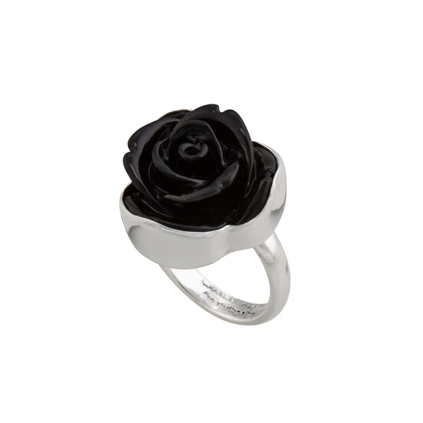 Charles Albert Sterling Silver Black Resin Rose Adjustable Ring Sterling Silver Rings