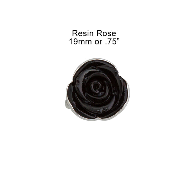 Charles Albert Sterling Silver Black Resin Rose Adjustable Ring Sterling Silver Rings