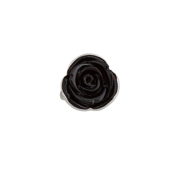 charles albert Sterling Silver Black Resin Rose Adjustable Ring Sterling Silver Rings