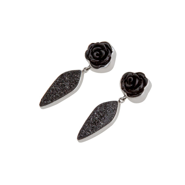 charles albert Sterling Silver Black Resin Rose & Black Druzy Post Earrings Sterling Silver Earrings