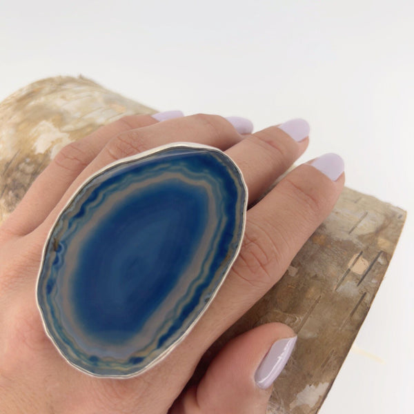 Charles Albert Sterling Silver Blue Agate Slice Adjustable Ring 30% Off - Discontinued Items