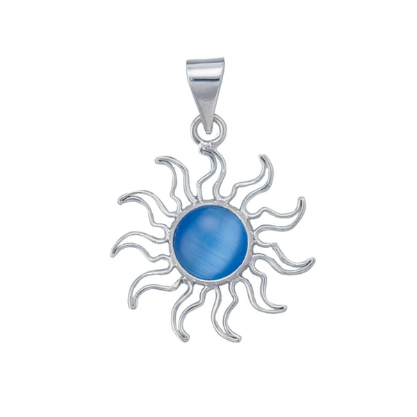 charles albert Sterling Silver Blue Fiber Optic Sun Pendant Sterling Silver Pendants