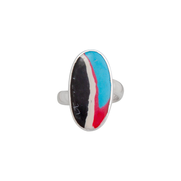 Charles Albert Sterling Silver Blue Fordite Oval Petite Adjustable Ring Sterling Silver Rings
