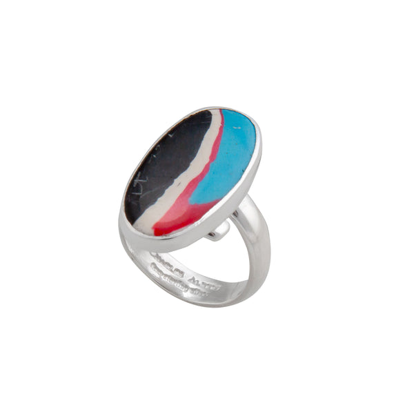 Charles Albert Sterling Silver Blue Fordite Oval Petite Adjustable Ring Sterling Silver Rings