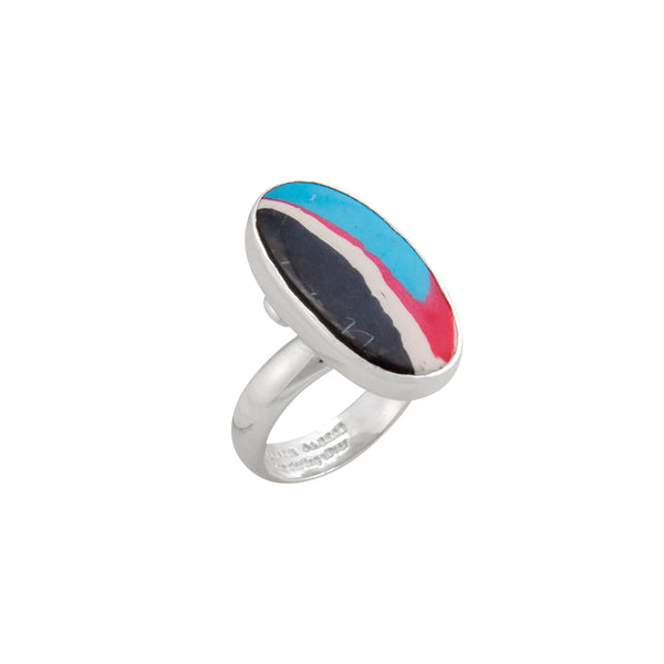 charles albert Sterling Silver Blue Fordite Oval Petite Adjustable Ring Sterling Silver Rings