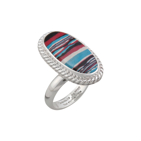 Charles Albert Sterling Silver Blue Fordite Oval Rope Adjustable Ring Sterling Silver Rings