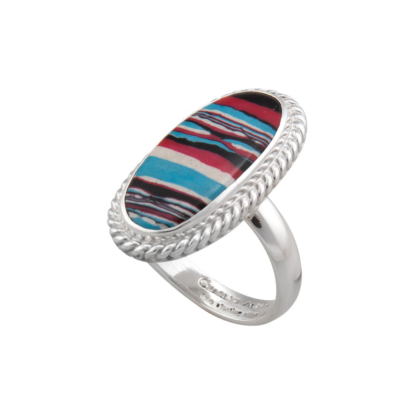 Charles Albert Sterling Silver Blue Fordite Oval Rope Adjustable Ring Sterling Silver Rings