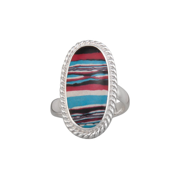 charles albert Sterling Silver Blue Fordite Oval Rope Adjustable Ring Sterling Silver Rings