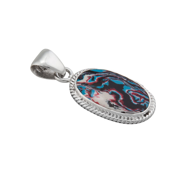 Charles Albert Sterling Silver Blue Fordite Oval Rope Pendant Sterling Silver Pendants
