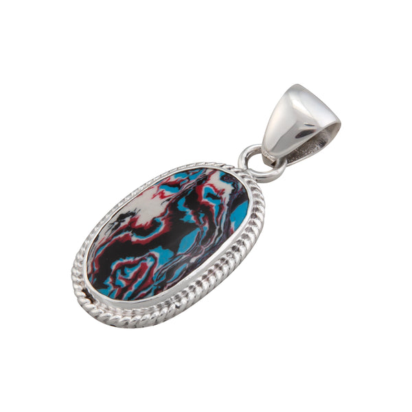 Charles Albert Sterling Silver Blue Fordite Oval Rope Pendant Sterling Silver Pendants