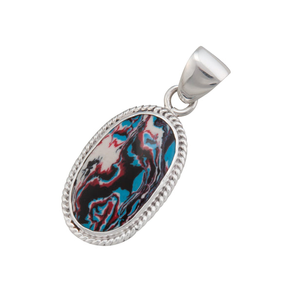 Charles Albert Sterling Silver Blue Fordite Oval Rope Pendant Sterling Silver Pendants