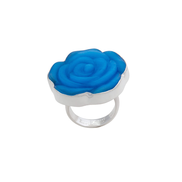 Charles Albert Sterling Silver Blue Rose Fiber Optic Adjustable Ring Sterling Silver Rings