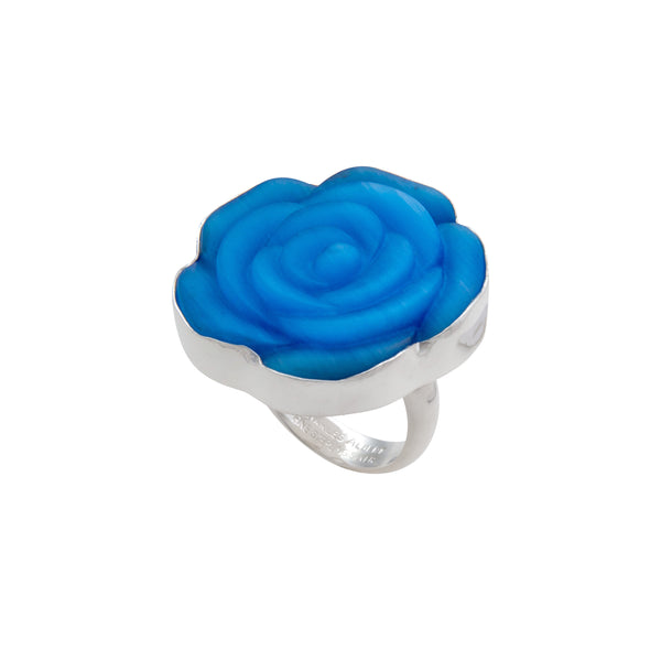 charles albert Sterling Silver Blue Rose Fiber Optic Adjustable Ring Sterling Silver Rings